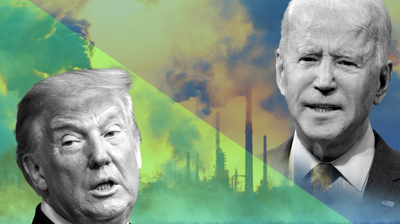 Image of Biden & Trump with a background relating to the green industry