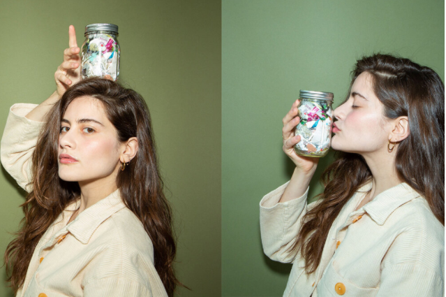 Lauren Singer with 2 years worth of trash in a mason jar - Full Credit to Julia Rest on introfield