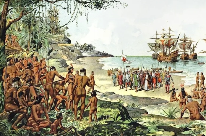 Indigenous tribe having their first contact with the Portuguese