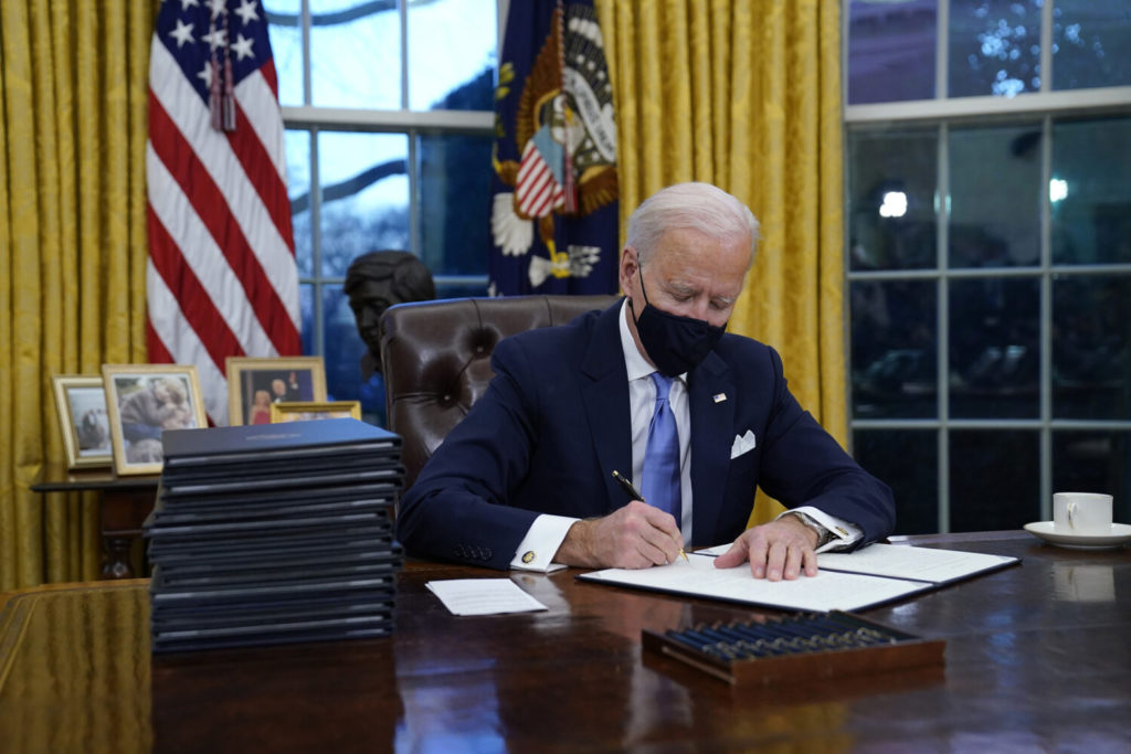 President Joe Biden signing executive orders within hours of his inauguration ceremony