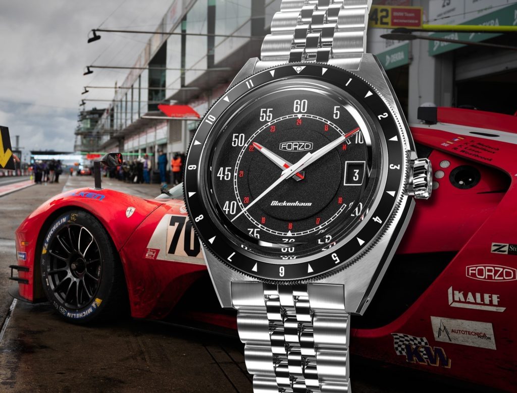 Image of a high speed motorsport car with a Forzo watch over the top