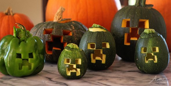 Spooky green pumpkin carvings taken from Alphamom.com