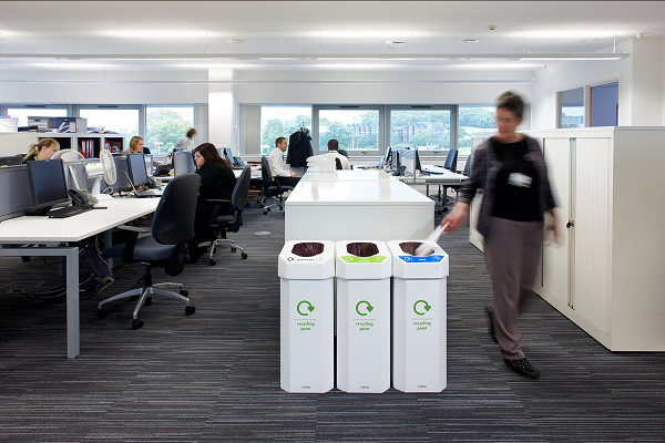 greeb recycling bins in office