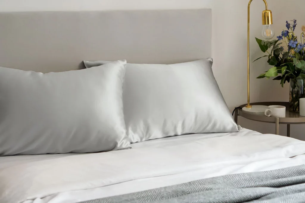 brigtr sleep soft silky pillows in silver grey