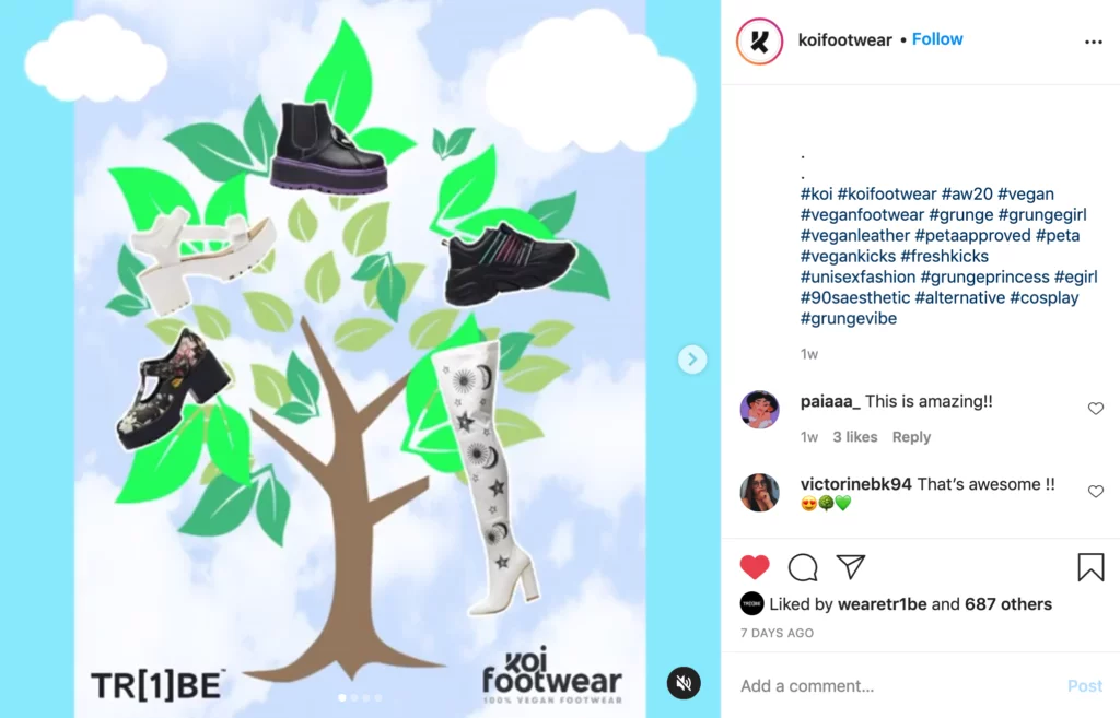 one tribe x koi footwear social campaign with comments