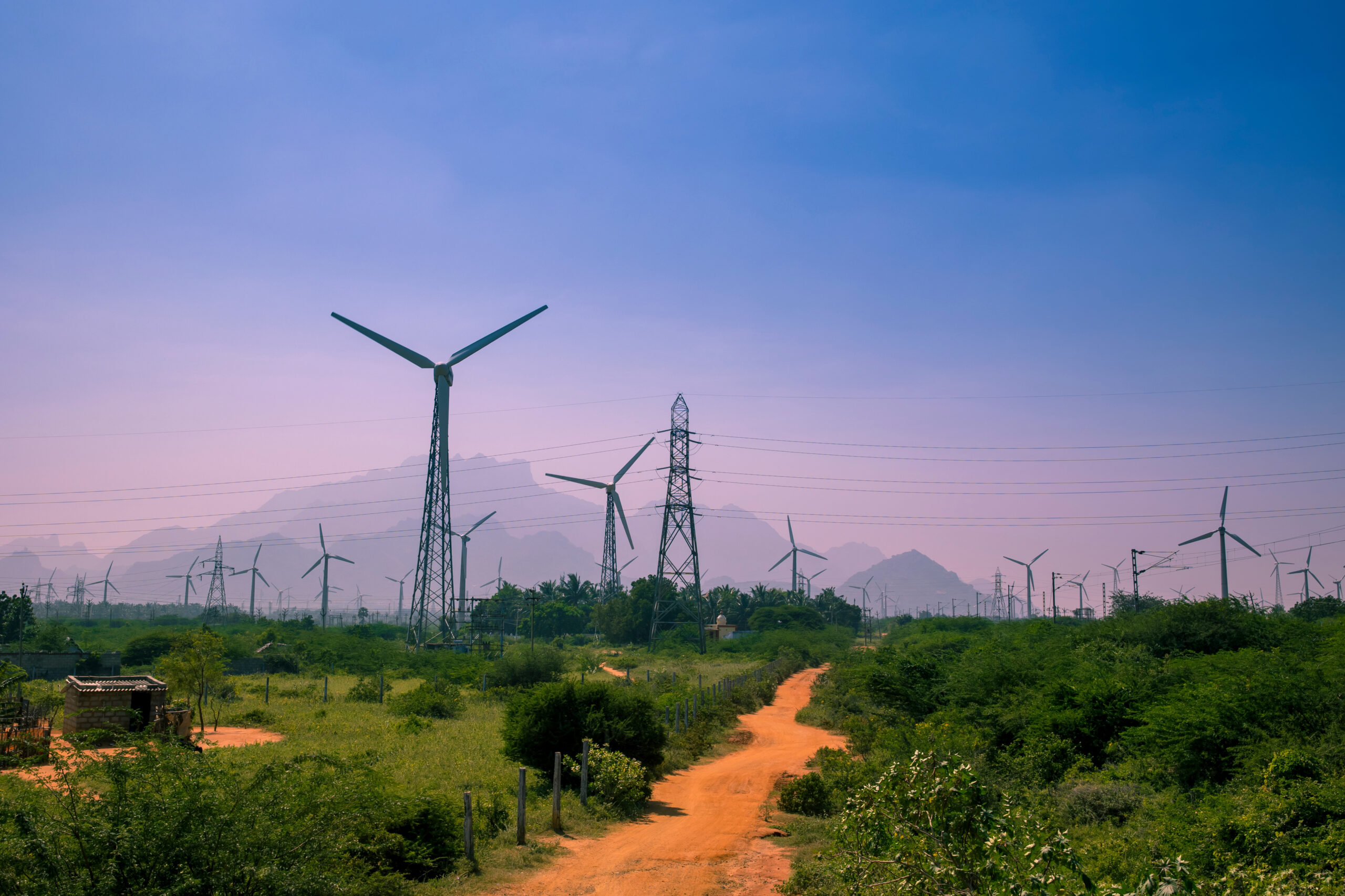 Beautiful view of Windmills or Wind Turbines farm in Nagercoil,