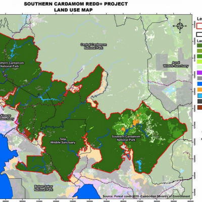 The Southern Cardamom REDD+ Project Area with the land use type and land tenure shown.
